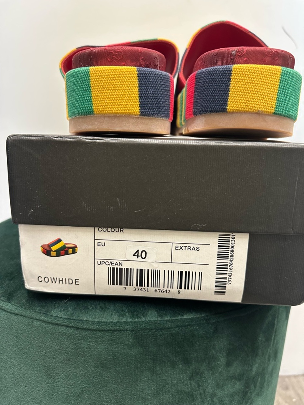 Gucci | Multicolor Striped Canvas Slides in Red, Yellow, Green, Navy - Picture 4 of 6